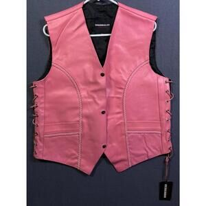 NWT Dobberhead Pink Genuine Leather Vest 3XL Plus Snap Western Biker NWT *read